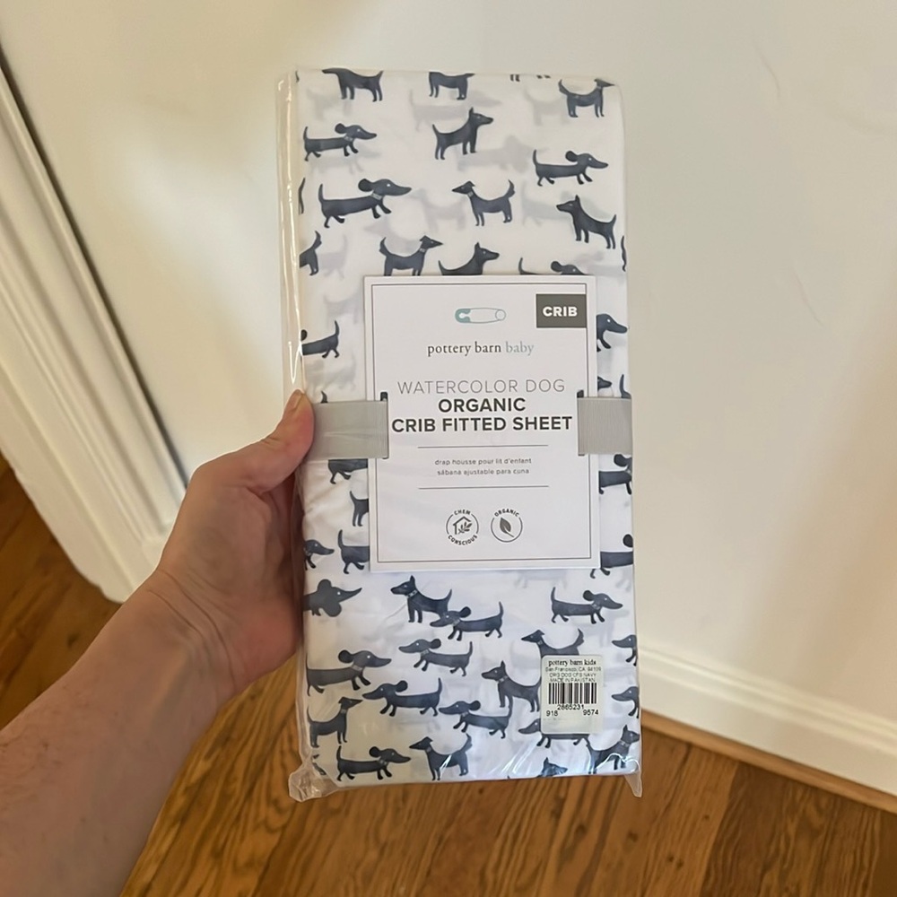 Pottery Barn Kids Watercolor Dog Organic Crib Fitted Sheet